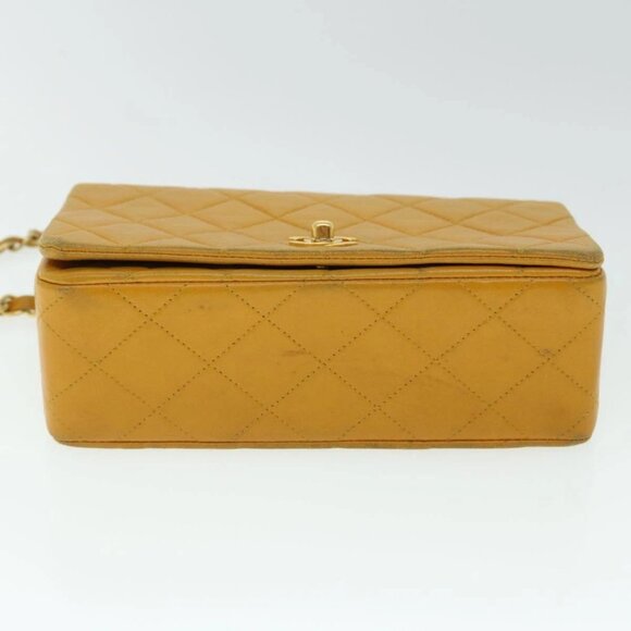 CHANEL Matelasse Turn Lock Chain Shoulder Bag Lamb Skin Orange - Picture 5 of 16